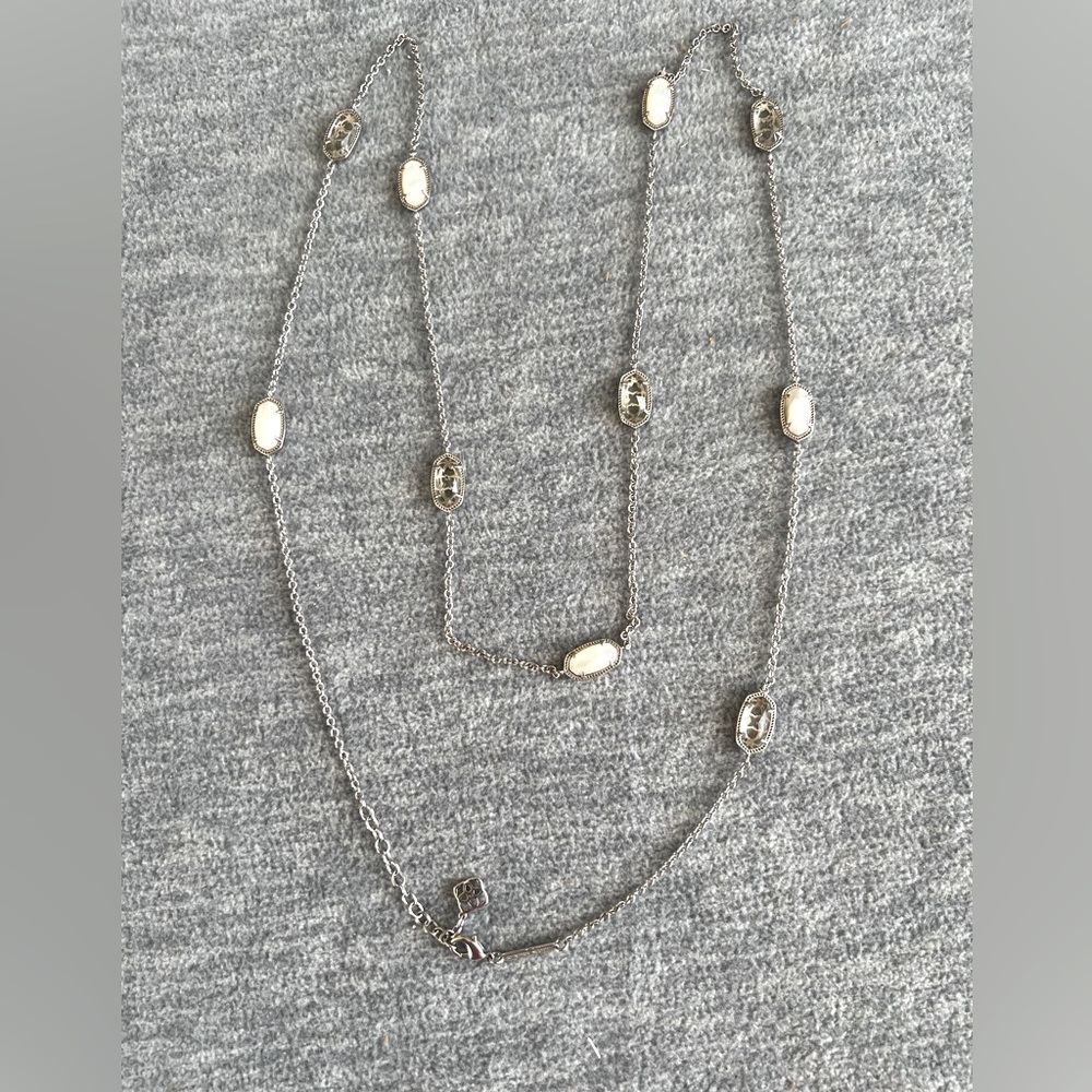 Kendra Scott Kelsie Kellie Station Mother of‎ Pearl Long Silvertone Necklace